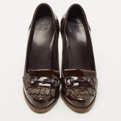 Pre Owned Gucci Brown Patent Leather Tassel  Pumps Size 36.5