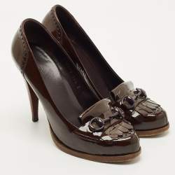 Pre Owned Gucci Brown Patent Leather Tassel  Pumps Size 36.5
