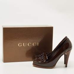 Pre Owned Gucci Brown Patent Leather Tassel  Pumps Size 36.5