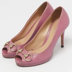 Pre Owned Gucci Pink Leather Jolene Peep Toe Pumps Size 36