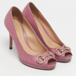 Pre Owned Gucci Pink Leather Jolene Peep Toe Pumps Size 36