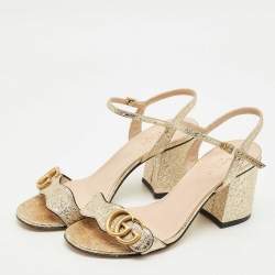 Pre Owned Gucci Gold Leather GG Marmont Ankle Strap Sandals Size 35.5