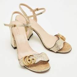 Pre Owned Gucci Gold Leather GG Marmont Ankle Strap Sandals Size 35.5