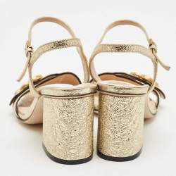 Pre Owned Gucci Gold Leather GG Marmont Ankle Strap Sandals Size 35.5