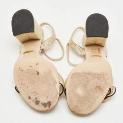 Pre Owned Gucci Gold Leather GG Marmont Ankle Strap Sandals Size 35.5