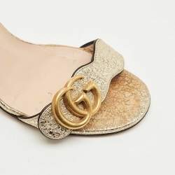 Pre Owned Gucci Gold Leather GG Marmont Ankle Strap Sandals Size 35.5