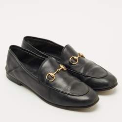 Pre Owned Gucci Black Leather Jordaan Loafers Size 37.5