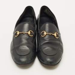 Pre Owned Gucci Black Leather Jordaan Loafers Size 37.5