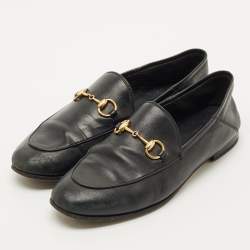 Pre Owned Gucci Black Leather Jordaan Loafers Size 37.5