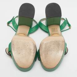 Pre Owned Gucci Green Leather GG Marmont Block Heel Ankle Strap Sandals Size 35