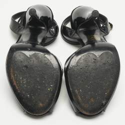 Pre Owned Gucci Black Patent Leather Peep Toe Ankle Strap Sandals Size 37.5