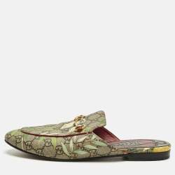 Pre Owned Gucci Brown Coated Canvas Princetown Flat Mules Size 40