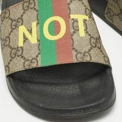 Pre Owned Gucci Beige GG Canvas Slide Flats Size 38
