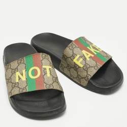 Pre Owned Gucci Beige GG Canvas Slide Flats Size 38