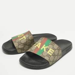 Pre Owned Gucci Beige GG Canvas Slide Flats Size 38