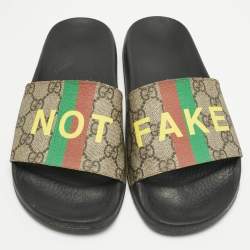 Pre Owned Gucci Beige GG Canvas Slide Flats Size 38