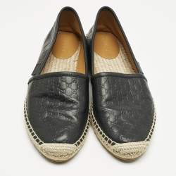 Pre Owned Gucci Black Guccissima Leather Pilar Espadrille Flats Size 38.5