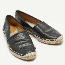 Pre Owned Gucci Black Guccissima Leather Pilar Espadrille Flats Size 38.5