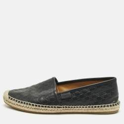 Pre Owned Gucci Black Guccissima Leather Pilar Espadrille Flats Size 38.5 