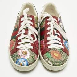 Pre Owned Gucci Multicolor Canvas and Leather Ace Low Top Sneakers Size 36.5