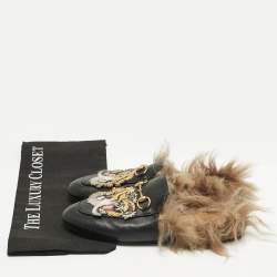 Pre Owned Gucci Black Fur and Leather Princetown Mules Size 37