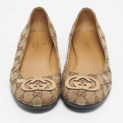 Pre Owned Gucci Beige/Brown GG Canvas Ballet Flats Size 39.5