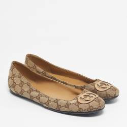 Pre Owned Gucci Beige/Brown GG Canvas Ballet Flats Size 39.5