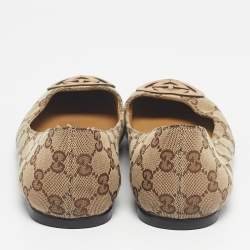 Pre Owned Gucci Beige/Brown GG Canvas Ballet Flats Size 39.5