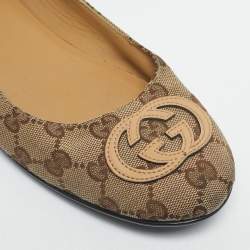 Pre Owned Gucci Beige/Brown GG Canvas Ballet Flats Size 39.5