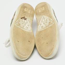 Pre Owned Gucci Beige Coated Canvas and Snakeskin Embossed Leather Ace Low Top Sneakers Size 37.5