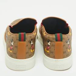 Pre Owned Disney x Gucci Brown GG Supreme Canvas Slip-On Mickey Mouse Sneakers Size 44.5