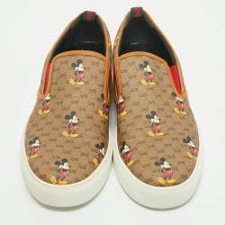 Pre Owned Disney x Gucci Brown GG Supreme Canvas Slip-On Mickey Mouse Sneakers Size 44.5