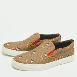 Pre Owned Disney x Gucci Brown GG Supreme Canvas Slip-On Mickey Mouse Sneakers Size 44.5