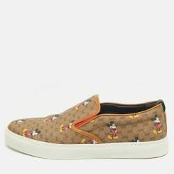 Pre Owned Disney x Gucci Brown GG Supreme Canvas Slip-On Mickey Mouse Sneakers Size 44.5
