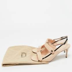 Pre Owned Gucci Black/Beige Perforated Leather Slingback Sandals Size 41