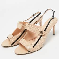 Pre Owned Gucci Black/Beige Perforated Leather Slingback Sandals Size 41