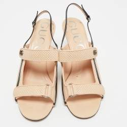 Pre Owned Gucci Black/Beige Perforated Leather Slingback Sandals Size 41