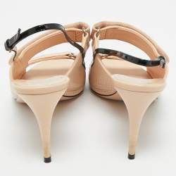 Pre Owned Gucci Black/Beige Perforated Leather Slingback Sandals Size 41