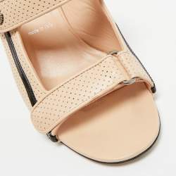 Pre Owned Gucci Black/Beige Perforated Leather Slingback Sandals Size 41