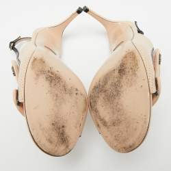 Pre Owned Gucci Black/Beige Perforated Leather Slingback Sandals Size 41