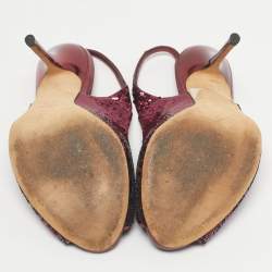 Pre Owned Gucci Purple Sequins Peep Toe Slingback Pumps Size 37.5