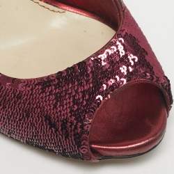 Pre Owned Gucci Purple Sequins Peep Toe Slingback Pumps Size 37.5