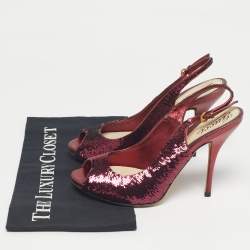 Pre Owned Gucci Purple Sequins Peep Toe Slingback Pumps Size 37.5