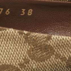 Pre Owned Gucci Beige GG Canvas Charlotte Horsebit Wedge Pumps Size 38