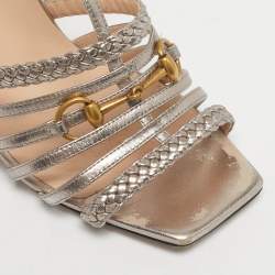 Pre Owned Gucci Rose Gold Leather Horsebit Ankle Strap Sandals Size 38