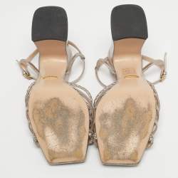 Pre Owned Gucci Rose Gold Leather Horsebit Ankle Strap Sandals Size 38