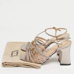 Pre Owned Gucci Rose Gold Leather Horsebit Ankle Strap Sandals Size 38