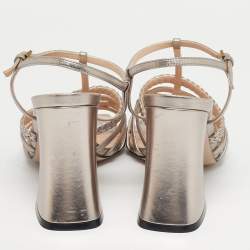 Pre Owned Gucci Rose Gold Leather Horsebit Ankle Strap Sandals Size 38