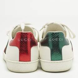 Pre Owned حذاء رياضي غوتشي آيس جلد أبيض قابل للطي مقاس 39