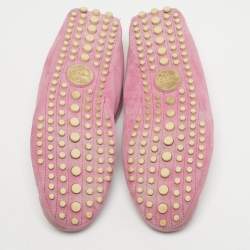 Pre Owned حذاء لوفرز غوتشي ميكروغوتشيسيما جلد وزغب وردي مقاس 38.5